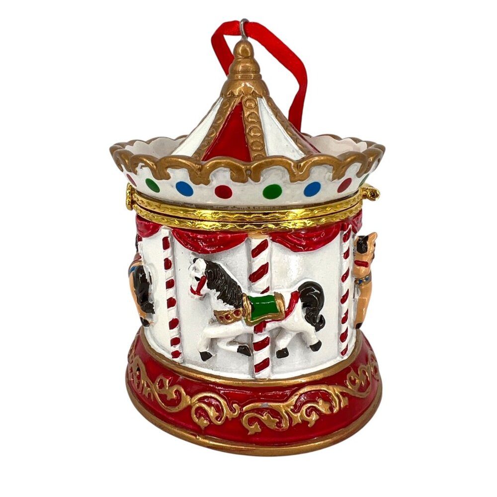 Carousel Trinket Box Ornament Red Gold Christmas Holiday Horse Keepsake